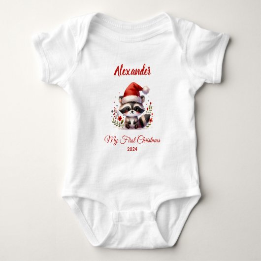 Persoonlijke eerste kerst van baby lieve wasbeer romper (Voorkant)