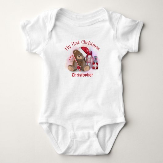 Persoonlijke eerste kerst van baby's teddybeer romper (Voorkant)