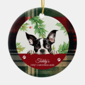 Persoonlijke eerste kerst van Boston Terrier Keramisch Ornament (Voorkant)