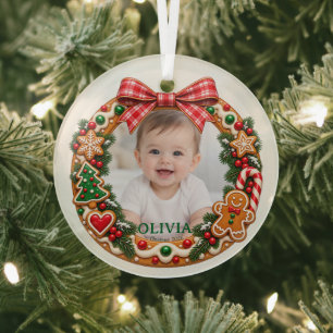 Persoonlijke eerste kerst van de baby 2026 Gingerb Glas Ornament