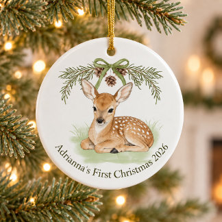 Persoonlijke eerste kerst van de baby 2026 Woodlan Keramisch Ornament