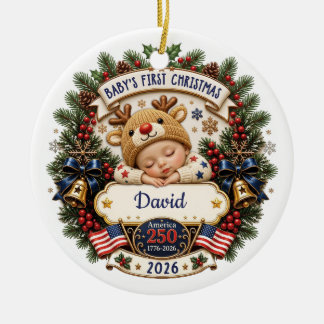 Persoonlijke eerste kerst van de baby Amerika 250 Keramisch Ornament