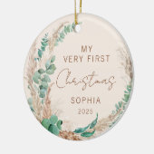 Persoonlijke eerste kerst van de baby Boho Keramisch Ornament (Links)