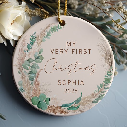 Persoonlijke eerste kerst van de baby Boho Keramisch Ornament