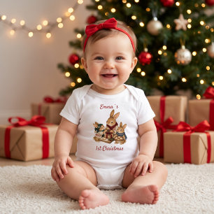 Persoonlijke eerste kerst van de baby Bunny-famili Romper