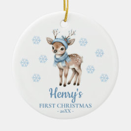 Persoonlijke eerste kerst van de baby herten keramisch ornament