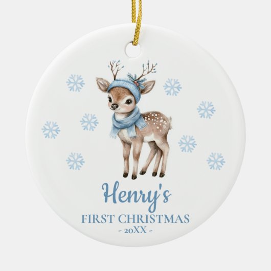 Persoonlijke eerste kerst van de baby herten keramisch ornament (Voorkant)