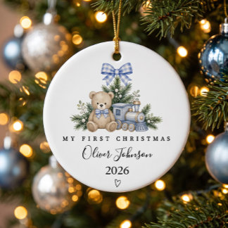 Persoonlijke eerste kerst van de baby keramisch ornament