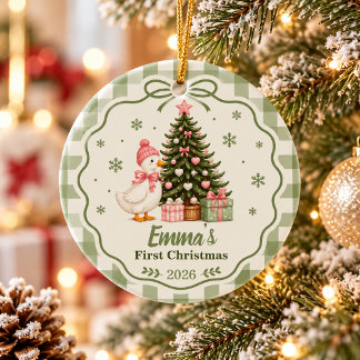 Persoonlijke eerste kerst van de baby keramisch ornament