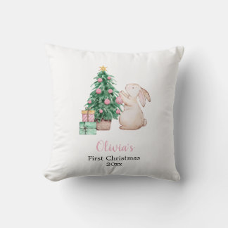 Persoonlijke eerste kerst van de baby konijn thema kussen