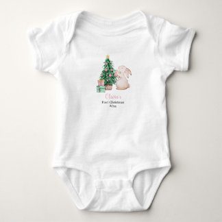 Persoonlijke eerste kerst van de baby konijn thema romper