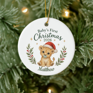 Persoonlijke eerste kerst van de baby "Leeuw" Keramisch Ornament