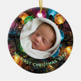 Persoonlijke eerste kerst van de baby met foto keramisch ornament