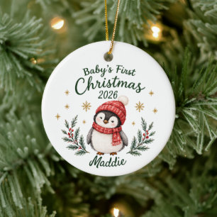 Persoonlijke eerste kerst van de baby "Pinguïn" Keramisch Ornament