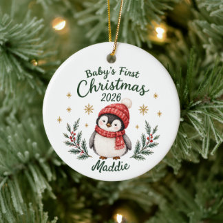 Persoonlijke eerste kerst van de baby "Pinguïn" Keramisch Ornament