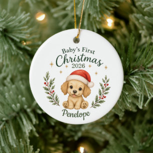 Persoonlijke eerste kerst van de baby "Puppy" Keramisch Ornament