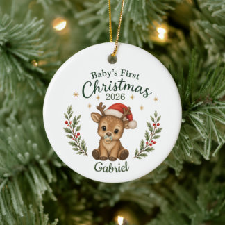 Persoonlijke eerste kerst van de baby 'Rendier' Keramisch Ornament
