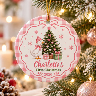 Persoonlijke eerste kerst van de baby Roze gans Keramisch Ornament