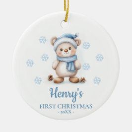 Persoonlijke eerste kerst van de berenwelp keramisch ornament