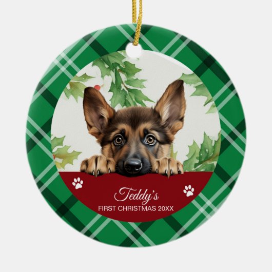 Persoonlijke eerste kerst van Duitse herder Keramisch Ornament (Voorkant)