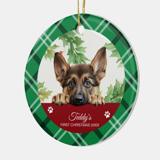 Persoonlijke eerste kerst van Duitse herder Keramisch Ornament (Links)