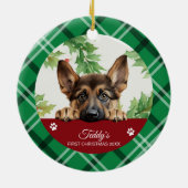 Persoonlijke eerste kerst van Duitse herder Keramisch Ornament (Achterkant)