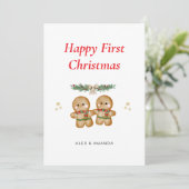 Persoonlijke eerste kerst van het koppel feestdagenkaart (Staand voorkant)
