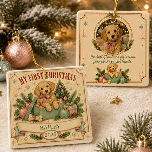 Persoonlijke eerste kerst van huisdier 2026 Retro Keramisch Ornament