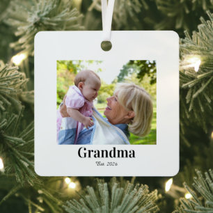 Persoonlijke eerste kerst van oma baby foto metalen ornament