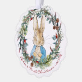 Persoonlijke eerste kerst van Peter Rabbit Ornament Kaart (Links)