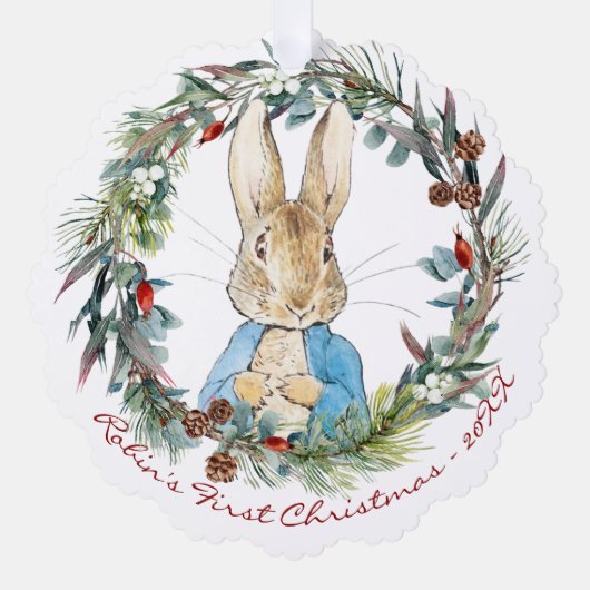 Persoonlijke eerste kerst van Peter Rabbit Ornament Kaart (Voorkant)