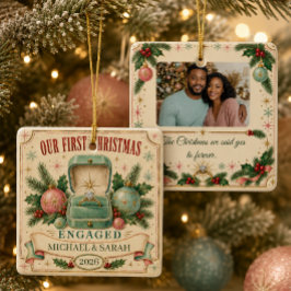 Persoonlijke Eerste Kerst Verloving 2026 Foto Keramisch Ornament