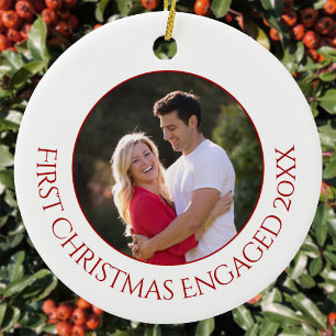 Persoonlijke Eerste Kerst Verloving Foto Keramisch Ornament