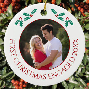Persoonlijke Eerste Kerst Verloving Foto Keramisch Ornament