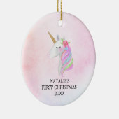 Persoonlijke eerste kerstbaby Girl Unicorn Keramisch Ornament (Rechts)