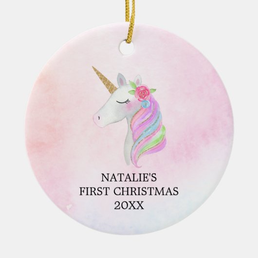 Persoonlijke eerste kerstbaby Girl Unicorn Keramisch Ornament (Voorkant)
