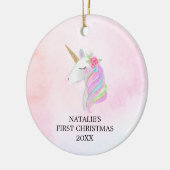 Persoonlijke eerste kerstbaby Girl Unicorn Keramisch Ornament (Links)