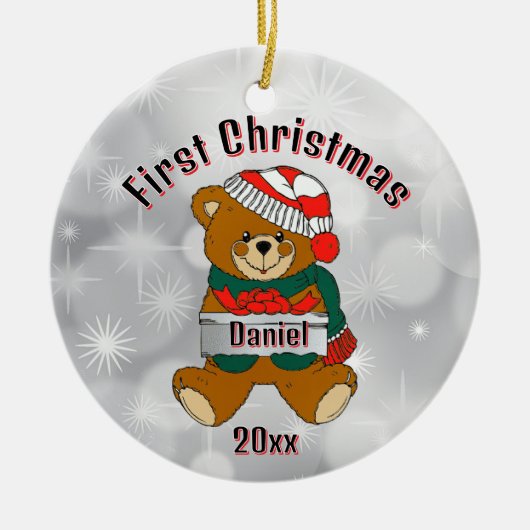 Persoonlijke Eerste Kerstboomversiering Keramisch Ornament (Voorkant)