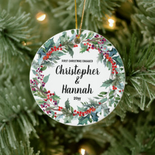 Persoonlijke Eerste Kerstdata Verloving Dubbelzijd Keramisch Ornament