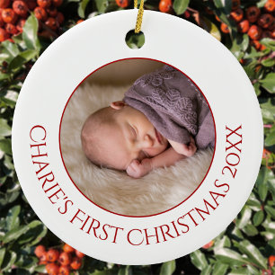 Persoonlijke eerste kerstfoto van baby keramisch ornament