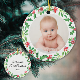 Persoonlijke eerste kerstfoto van de baby keramisch ornament