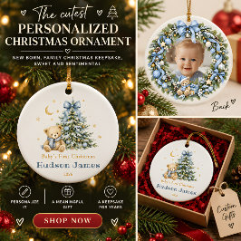 Persoonlijke eerste kerstfoto voor babyjongen keramisch ornament