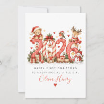 Persoonlijke eerste kerstkaart voor kleine meisje