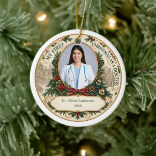 Persoonlijke Eerste Kerstmis als Dokter Foto Keramisch Ornament