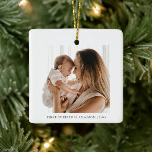 Persoonlijke Eerste Kerstmis als Moeder Baby Foto Keramisch Ornament