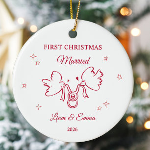 Persoonlijke Eerste Kerstmis Getrouwd Duif Keramisch Ornament