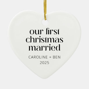 Persoonlijke Eerste Kerstmis Getrouwd Foto Hart Keramisch Ornament