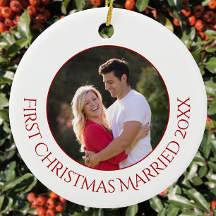 Persoonlijke Eerste Kerstmis Getrouwd Foto Keramisch Ornament