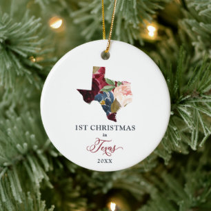 Persoonlijke Eerste Kerstmis in Texas State Floral Keramisch Ornament