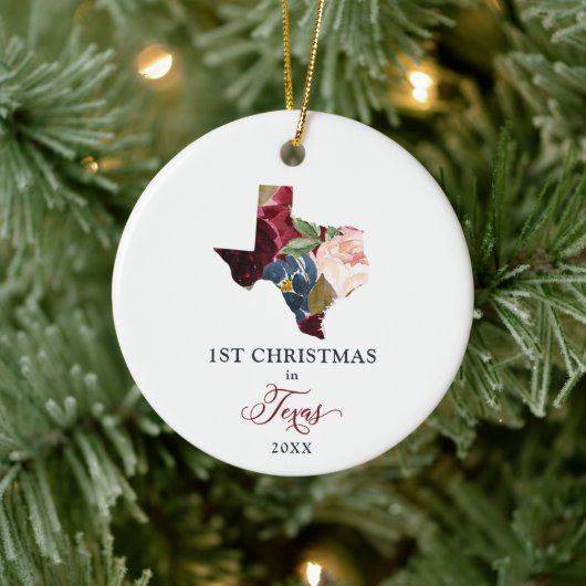 Persoonlijke Eerste Kerstmis in Texas State Floral Keramisch Ornament (Boom)